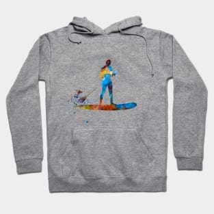 Young man practices paddle surfing in watercolor Hoodie